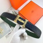 1:1  Hermes Black Leather Belt  with Gold"H" buckle Buckle with Veins 3.8cm